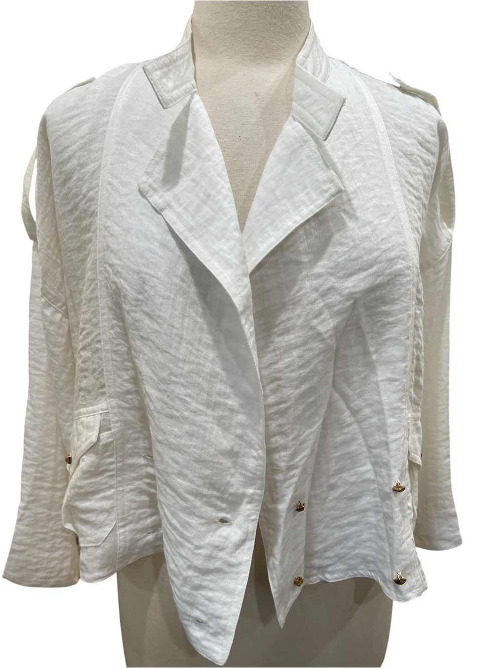 New Line & Dot Cropped Lightweight Double Breasted Jacket SZ M White - Picture 2 of 7